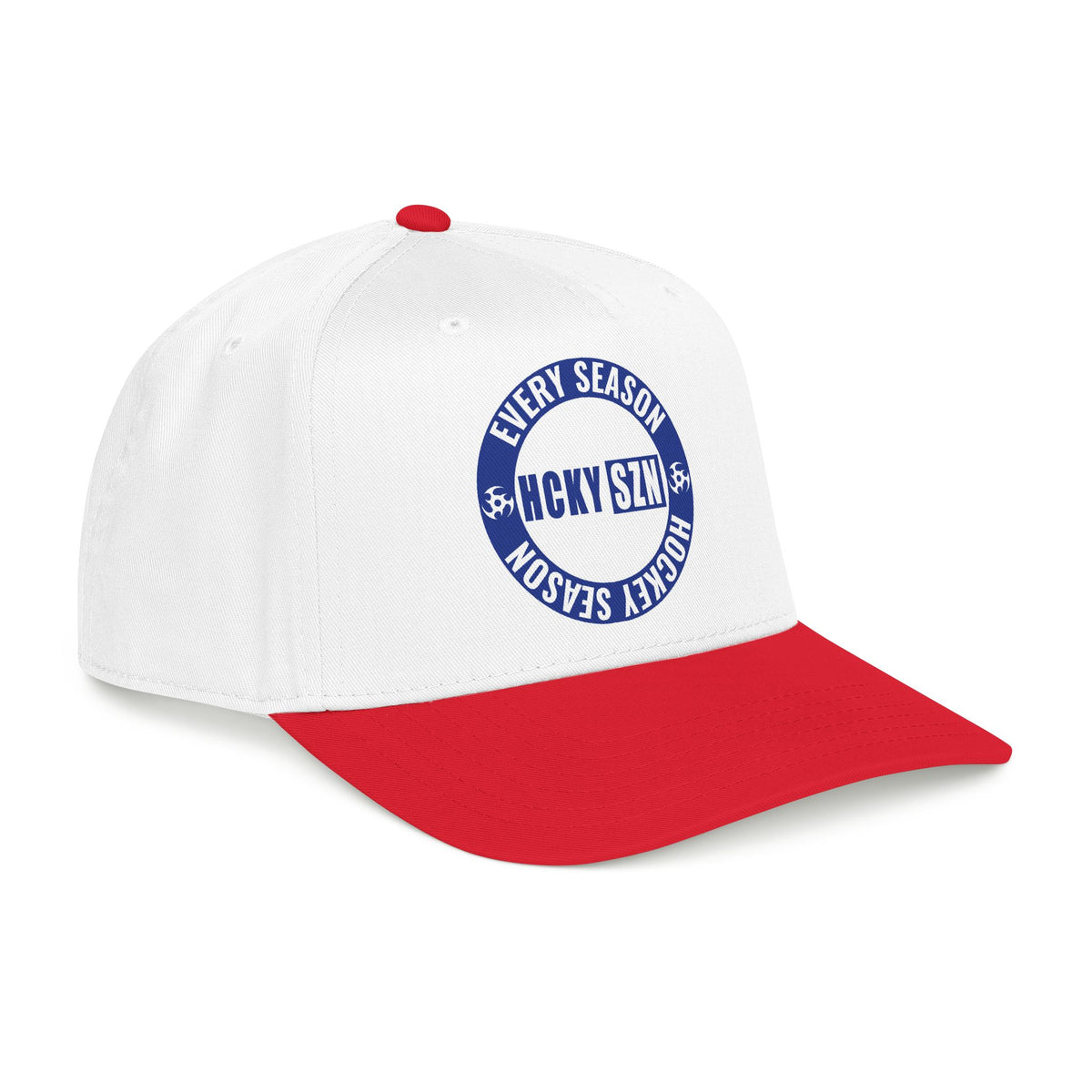HCKY SZN Circle Logo Mid Profile Baseball Cap (White/Red/Blue)
