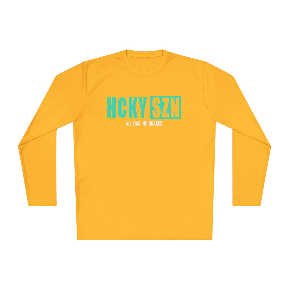 HCKYSZN (All Gas) Long Sleeve Adult Performance Tee - Gold/Seafoam/White