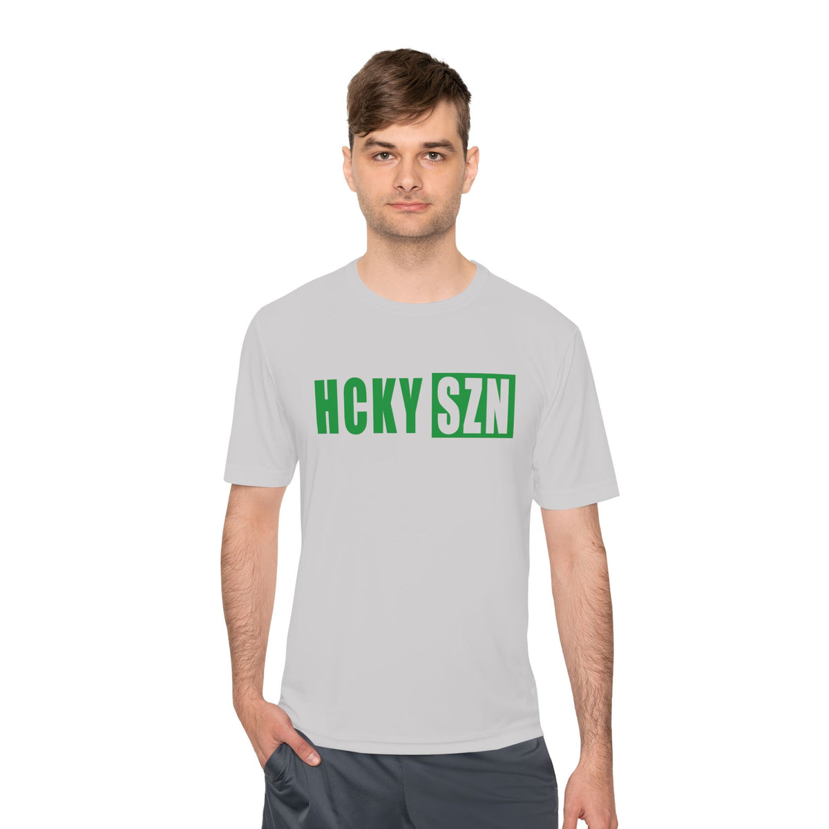HCKYSZN (Flagship Logo) Adult Performance Tee - Silver/Kelly Green