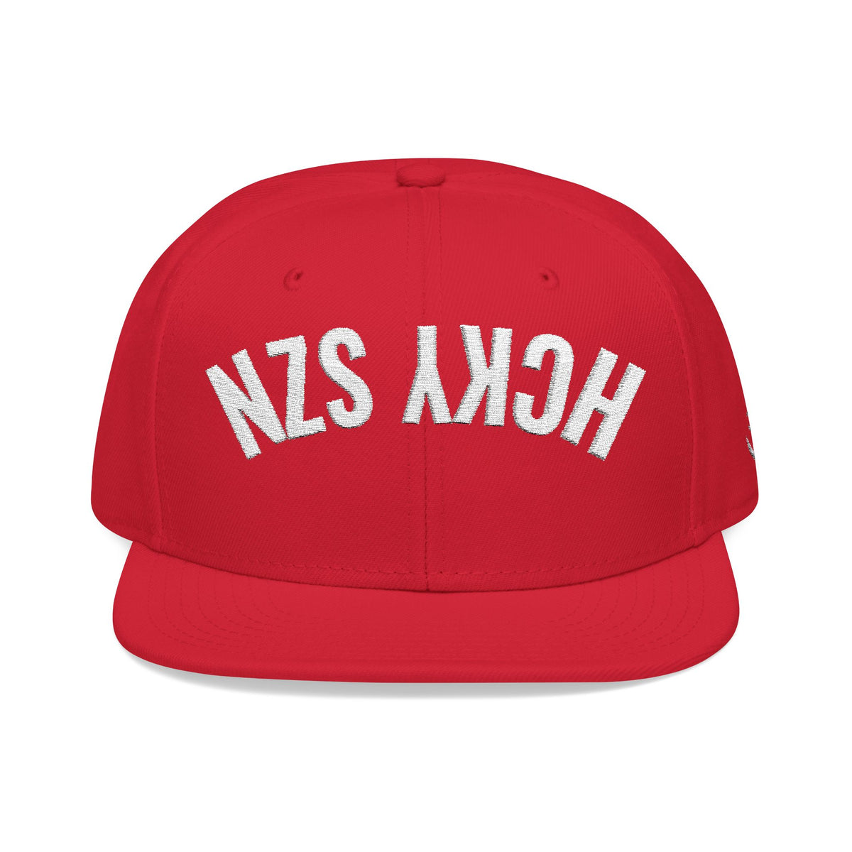 Upside Down HCKY SZN Embroidered Snapback Hat (Red)