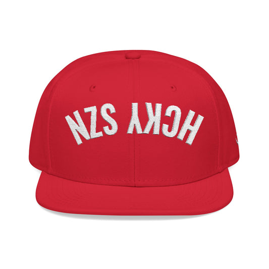 Upside Down HCKY SZN Embroidered Snapback Hat (Red)