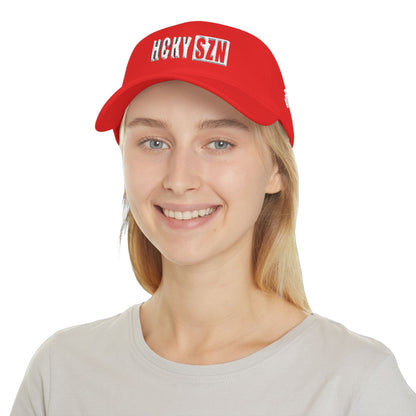 HCKY SZN Low Profile Embroidered Baseball Cap - Red (White Logo)