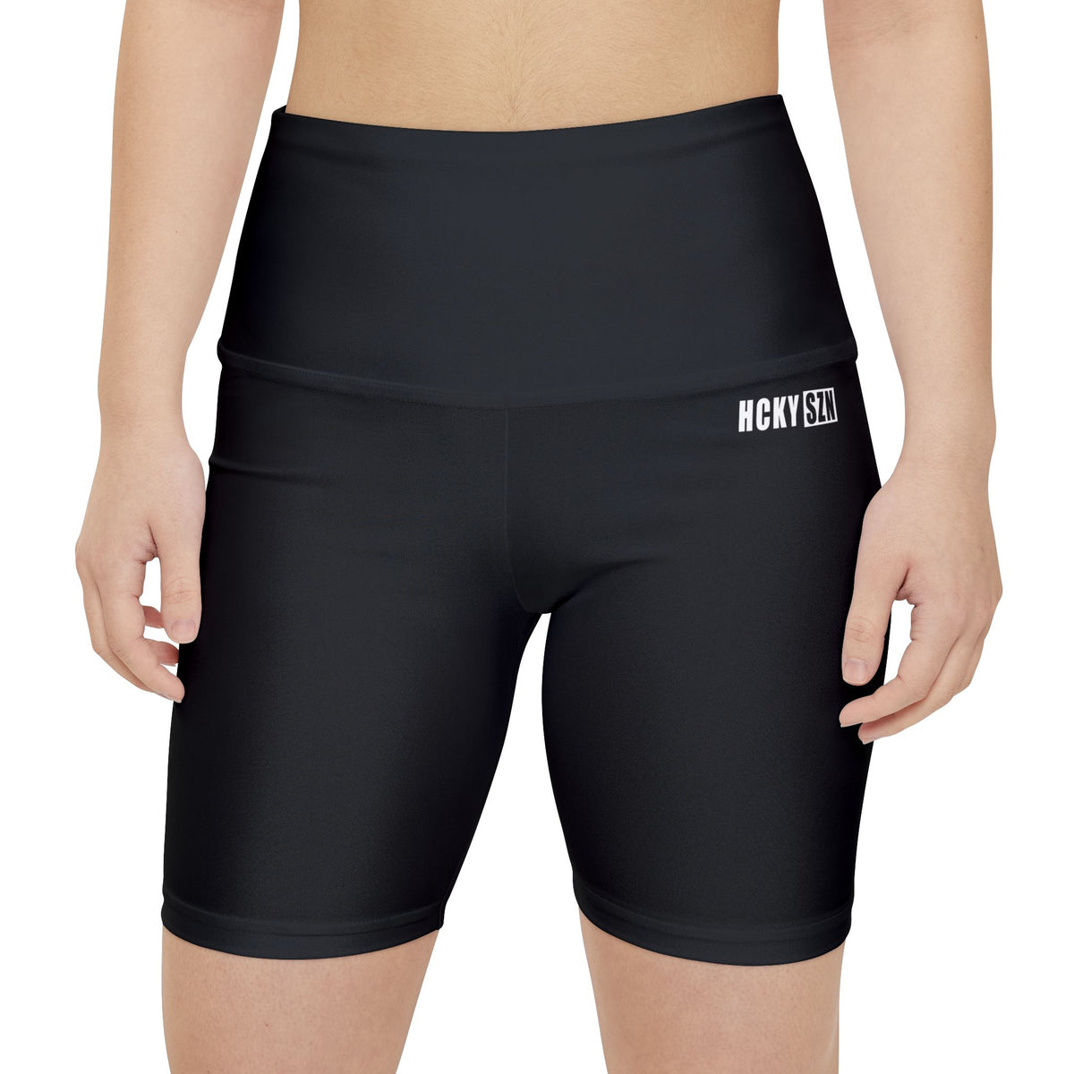 HKY SZN High Waisted Workout Shorts (Pitch Black)