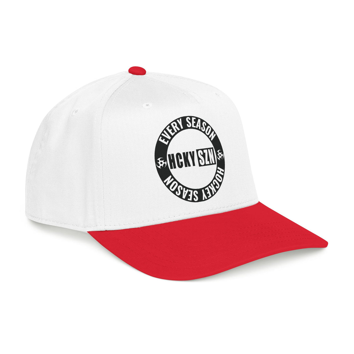 HCKY SZN Circle Logo Mid Profile Baseball Cap (White/Red/Black)