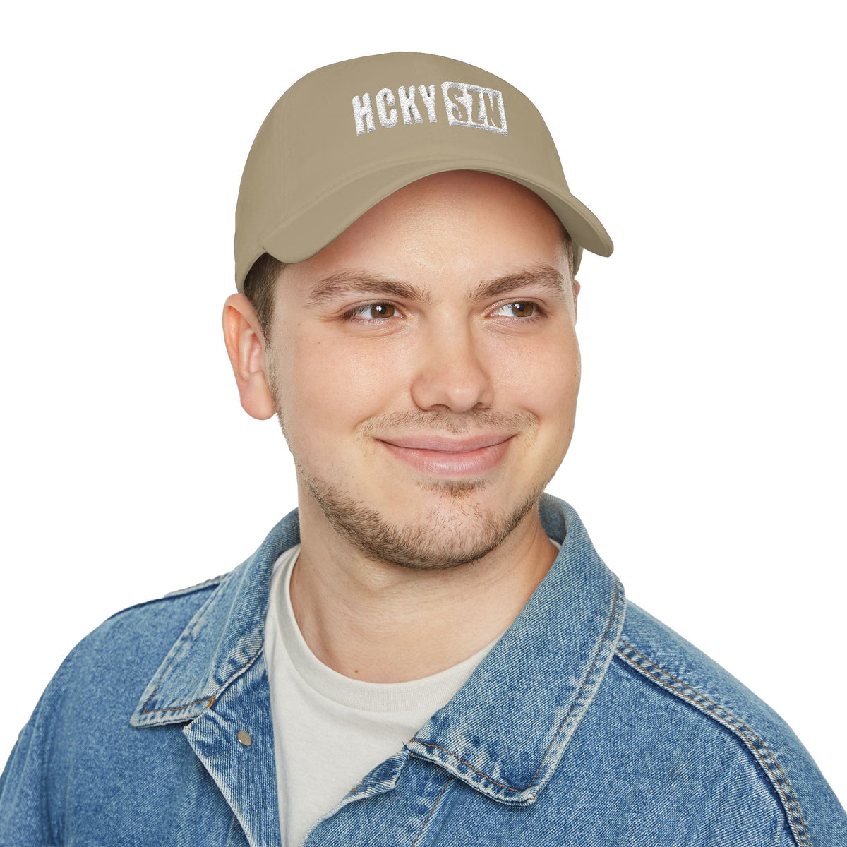 HCKY SZN Low Profile Embroidered Baseball Cap - Khaki (White Logo)