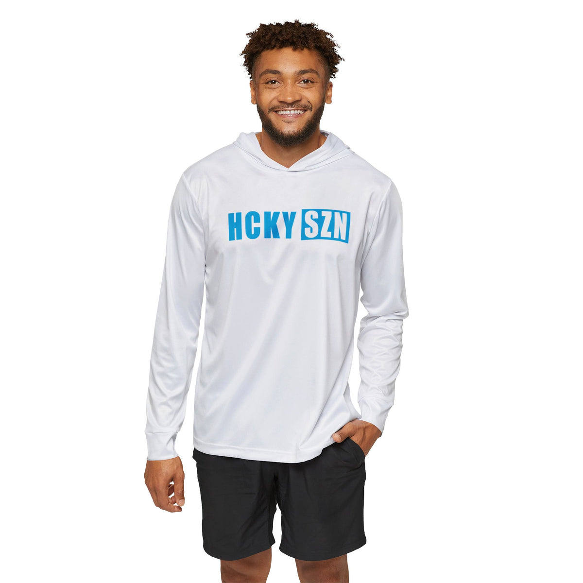 HCKY SZN Big Logo Performance Warmup Hoodie (White/Sky Blue)
