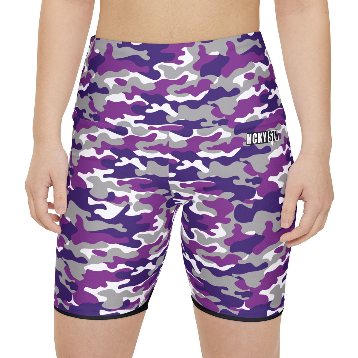 HKY SZN High Waisted Workout Shorts (Purple Haze Camo)