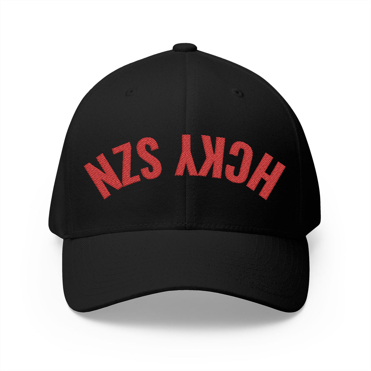 Upside Down HCKY SZN Embroidered Flex Fit Hat (Black/Red)
