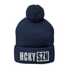 HCKY SZN Embroidered Pom-Pom Beanie - Navy