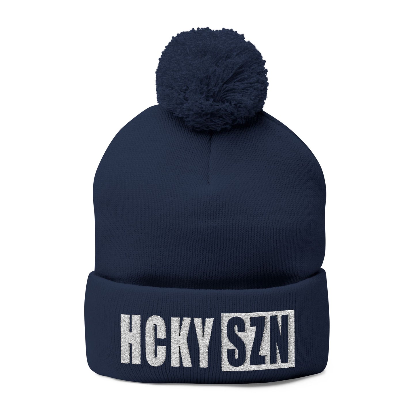 HCKY SZN Embroidered Pom-Pom Beanie - Navy