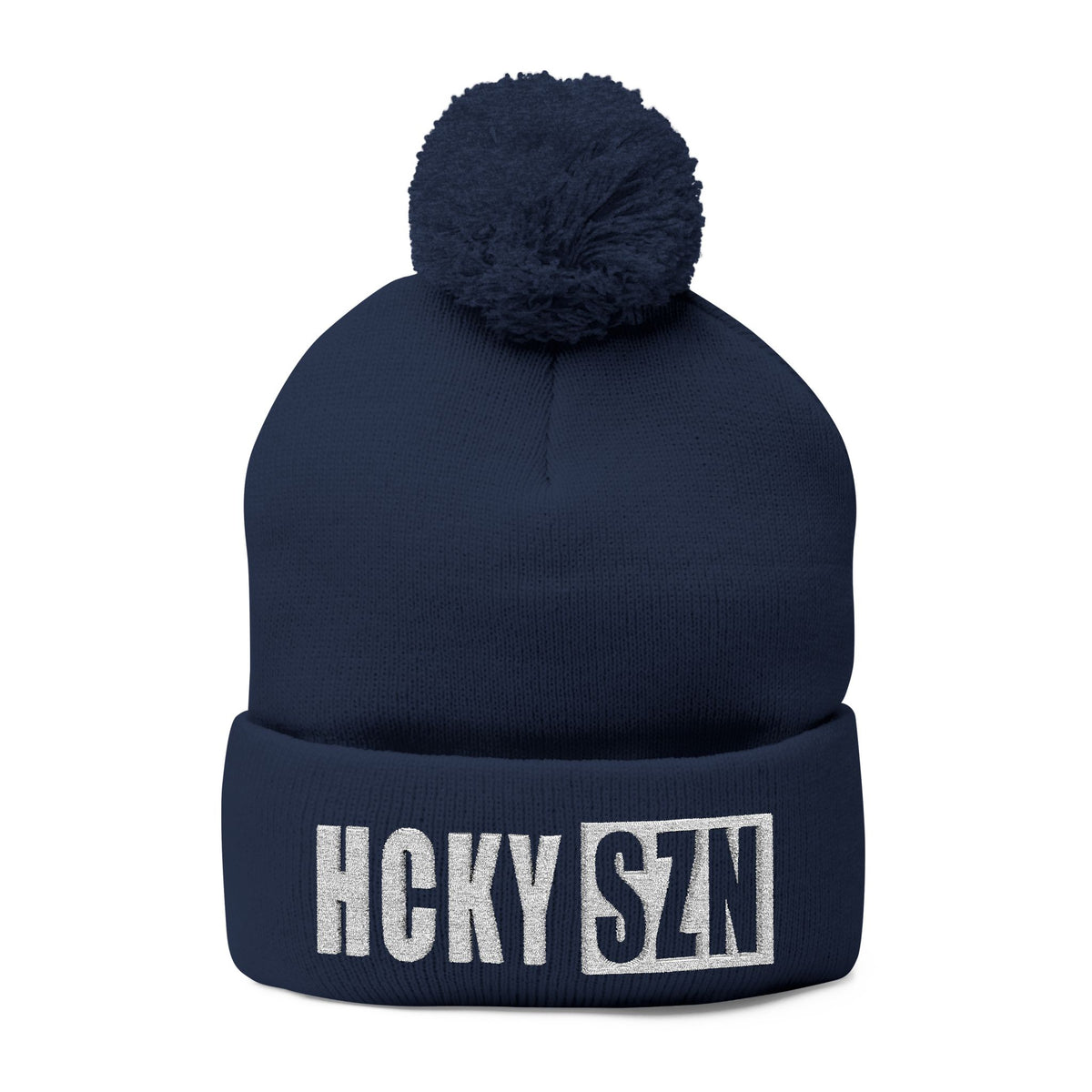 HCKY SZN Embroidered Pom-Pom Beanie - Navy