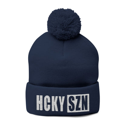 HCKY SZN Embroidered Pom-Pom Beanie - Navy