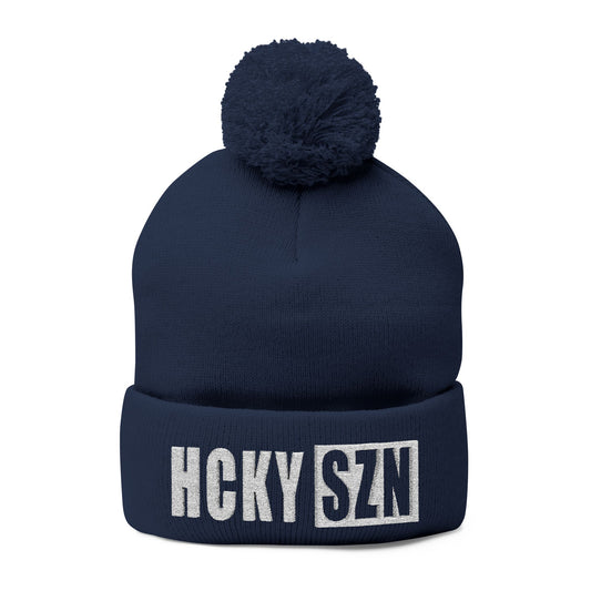 HCKY SZN Embroidered Pom-Pom Beanie - Navy