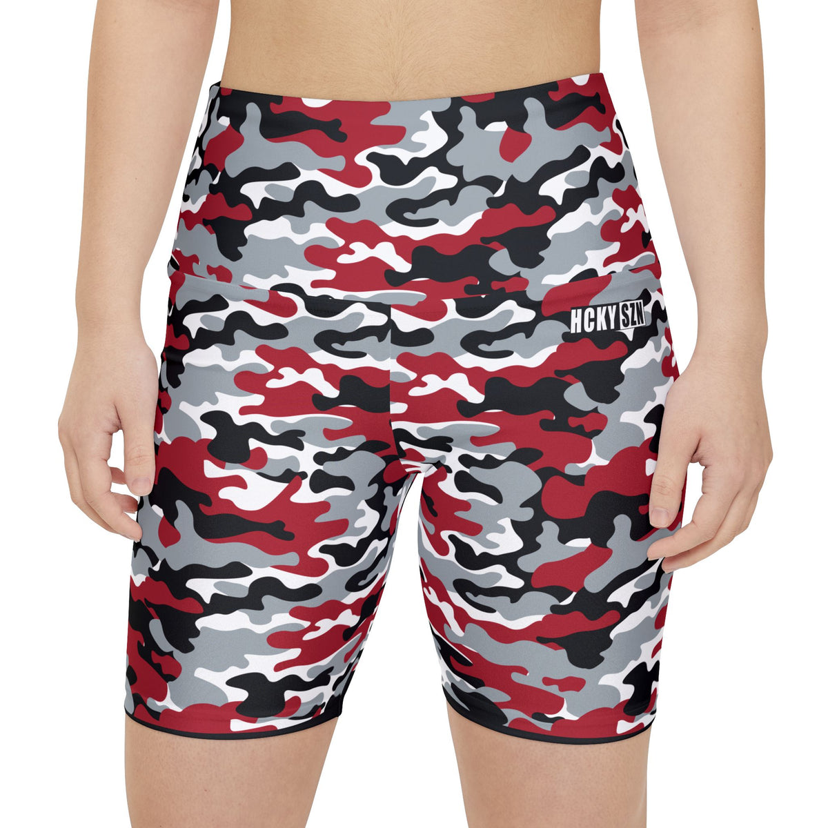 HKY SZN High Waisted Workout Shorts (Buckeye Camo)