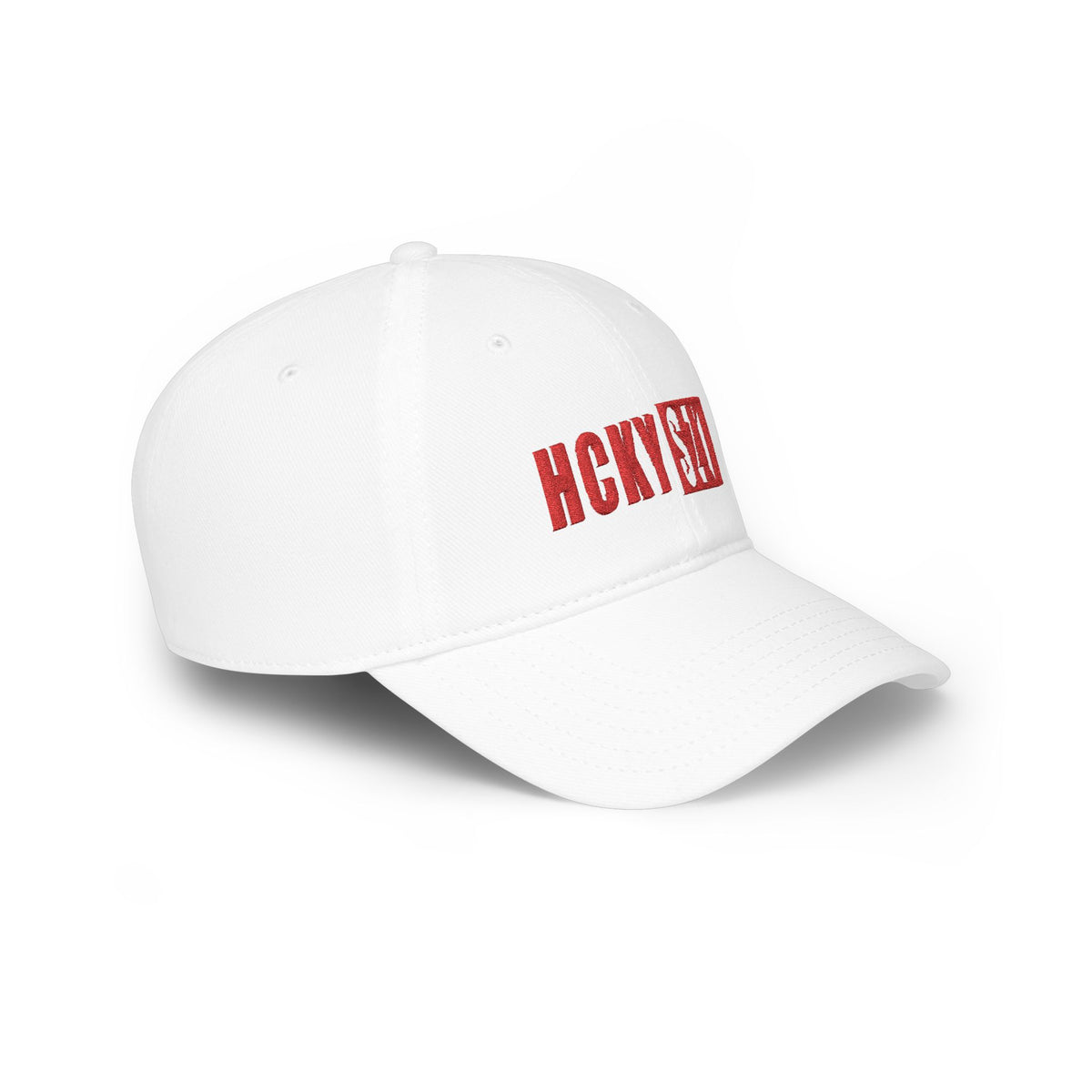 HCKY SZN Low Profile Embroidered Baseball Cap - White (Red Logo)
