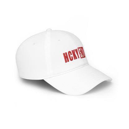HCKY SZN Low Profile Embroidered Baseball Cap - White (Red Logo)