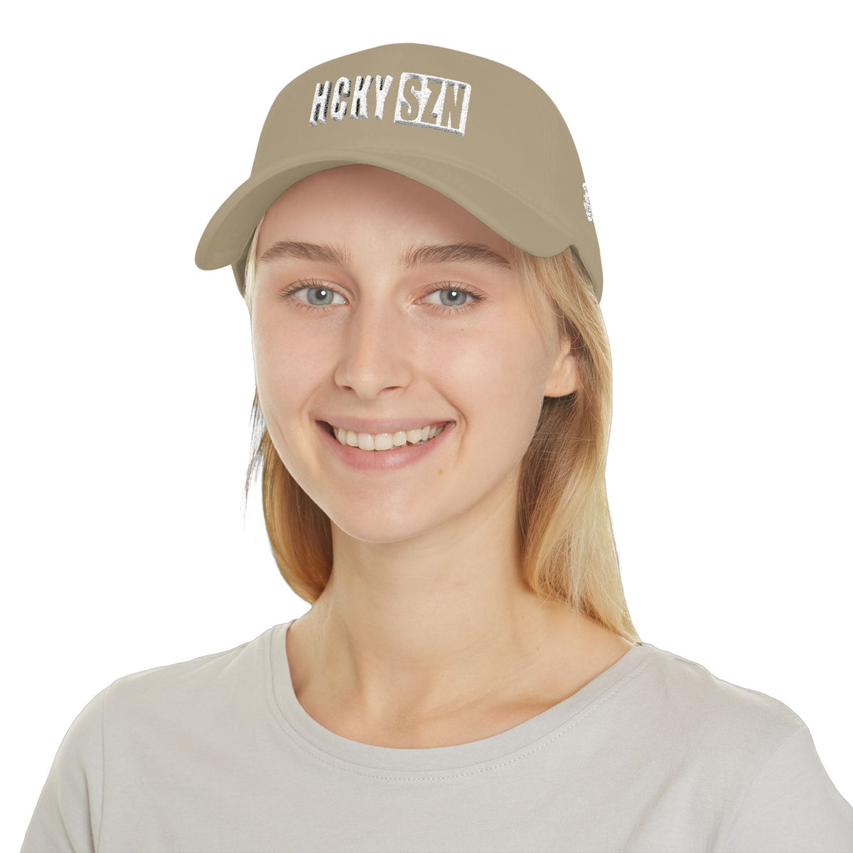 HCKY SZN Low Profile Embroidered Baseball Cap - Khaki (White Logo)