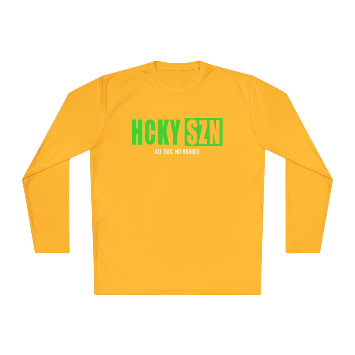 HCKYSZN (All Gas) Long Sleeve Adult Performance Tee - Gold/Lime/White
