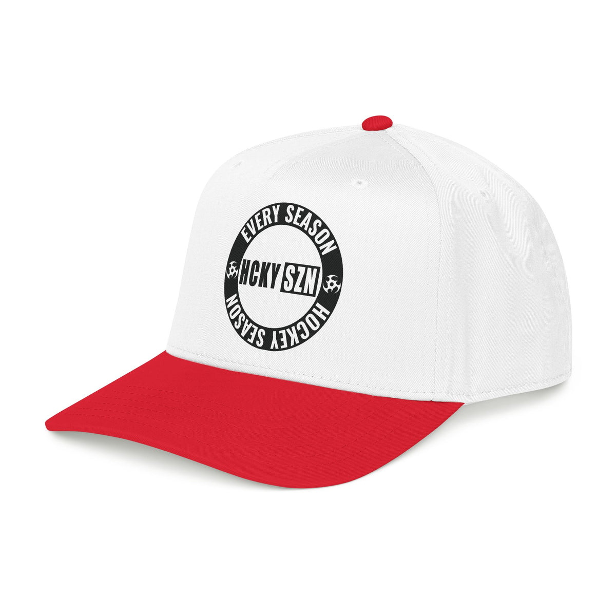HCKY SZN Circle Logo Mid Profile Baseball Cap (White/Red/Black)