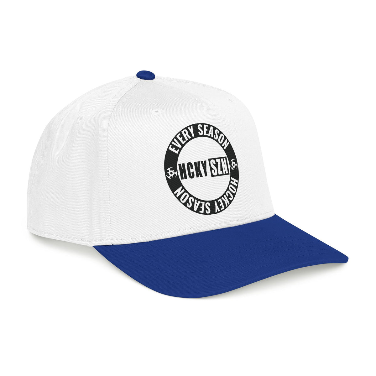 HCKY SZN Circle Logo Mid Profile Baseball Cap (White/Blue/Black)