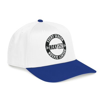 HCKY SZN Circle Logo Mid Profile Baseball Cap (White/Blue/Black)