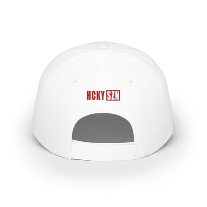 HCKY SZN Low Profile Embroidered Baseball Cap - White (Red Logo)