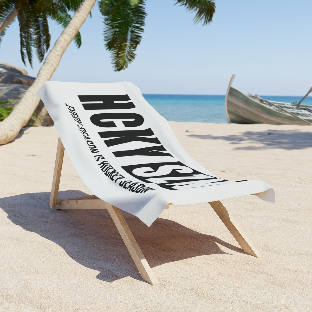 Every Season is HCKY SZN Beach Towel (White/Black)