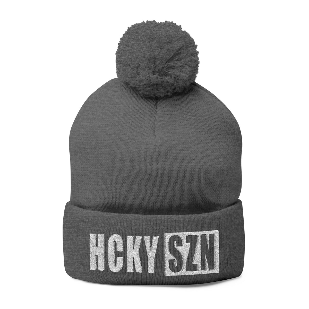 HCKY SZN Embroidered Pom-Pom Beanie - Dark Grey