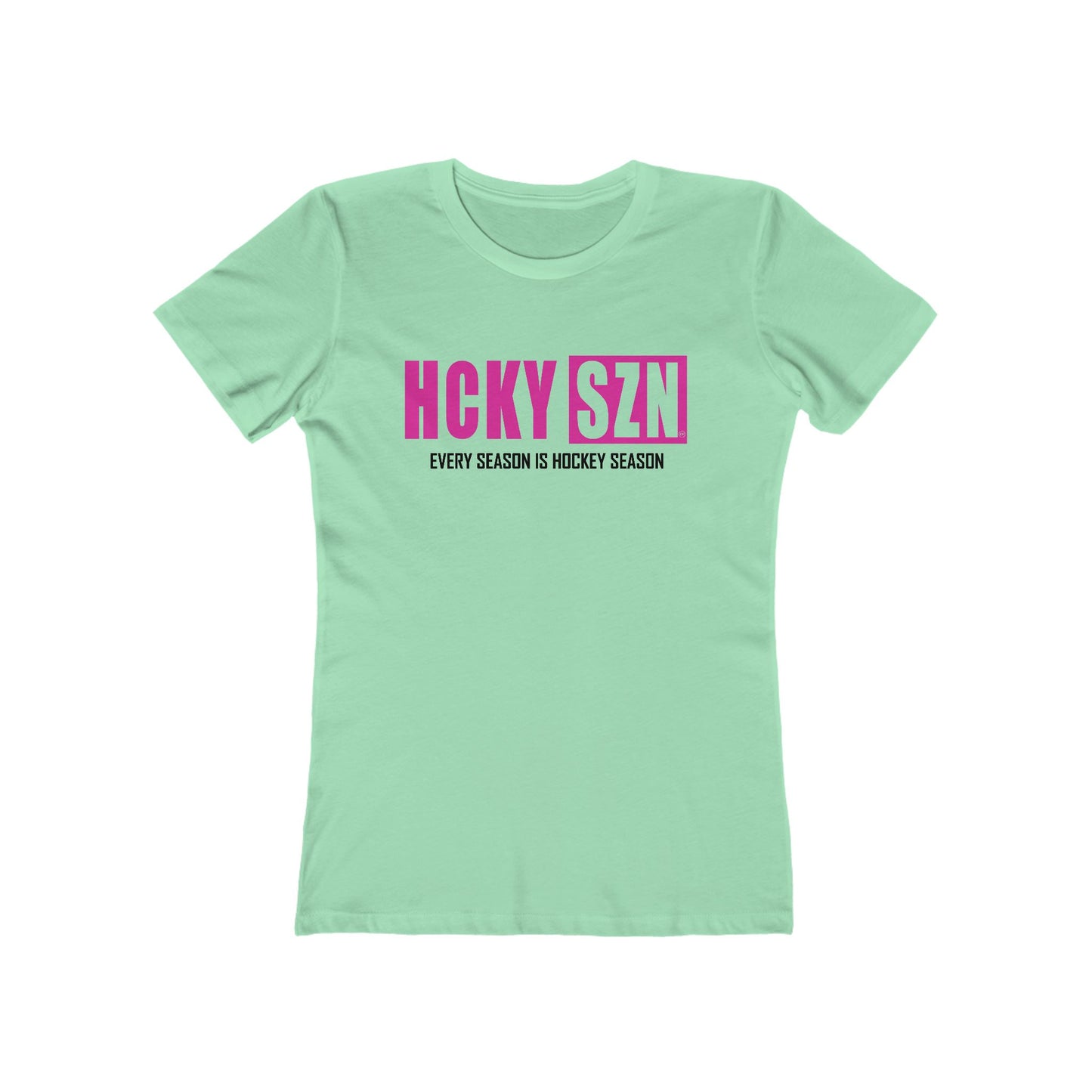 Every Season Is Hockey Season Women's Boyfriend Tee (Hot Pink Logo) - Various Colors