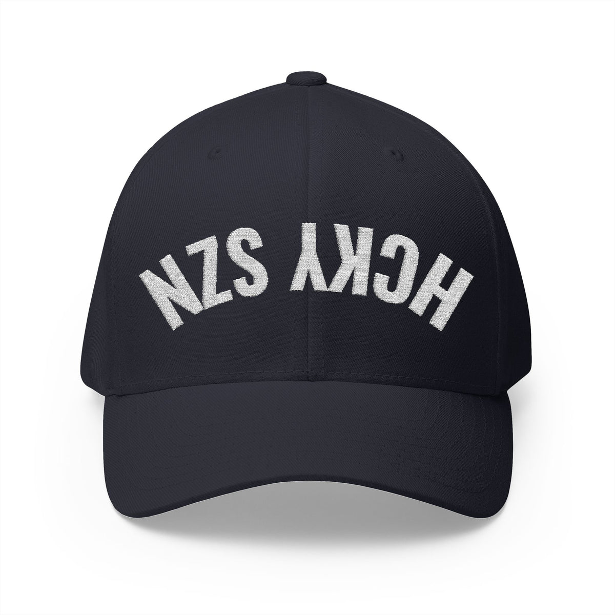 Upside Down HCKY SZN Embroidered Flex Fit Hat (Navy/White)