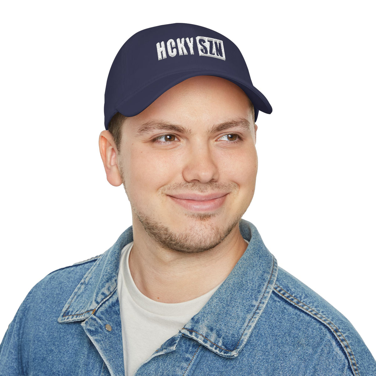 HCKY SZN Low Profile Embroidered Baseball Cap - Navy (White Logo)