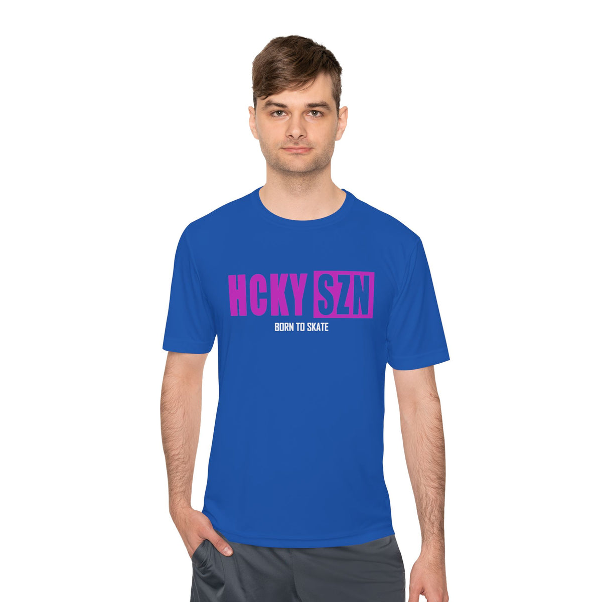 HCKYSZN (Born to Skate) Adult Performance Tee - Royal/Fuchsia/White