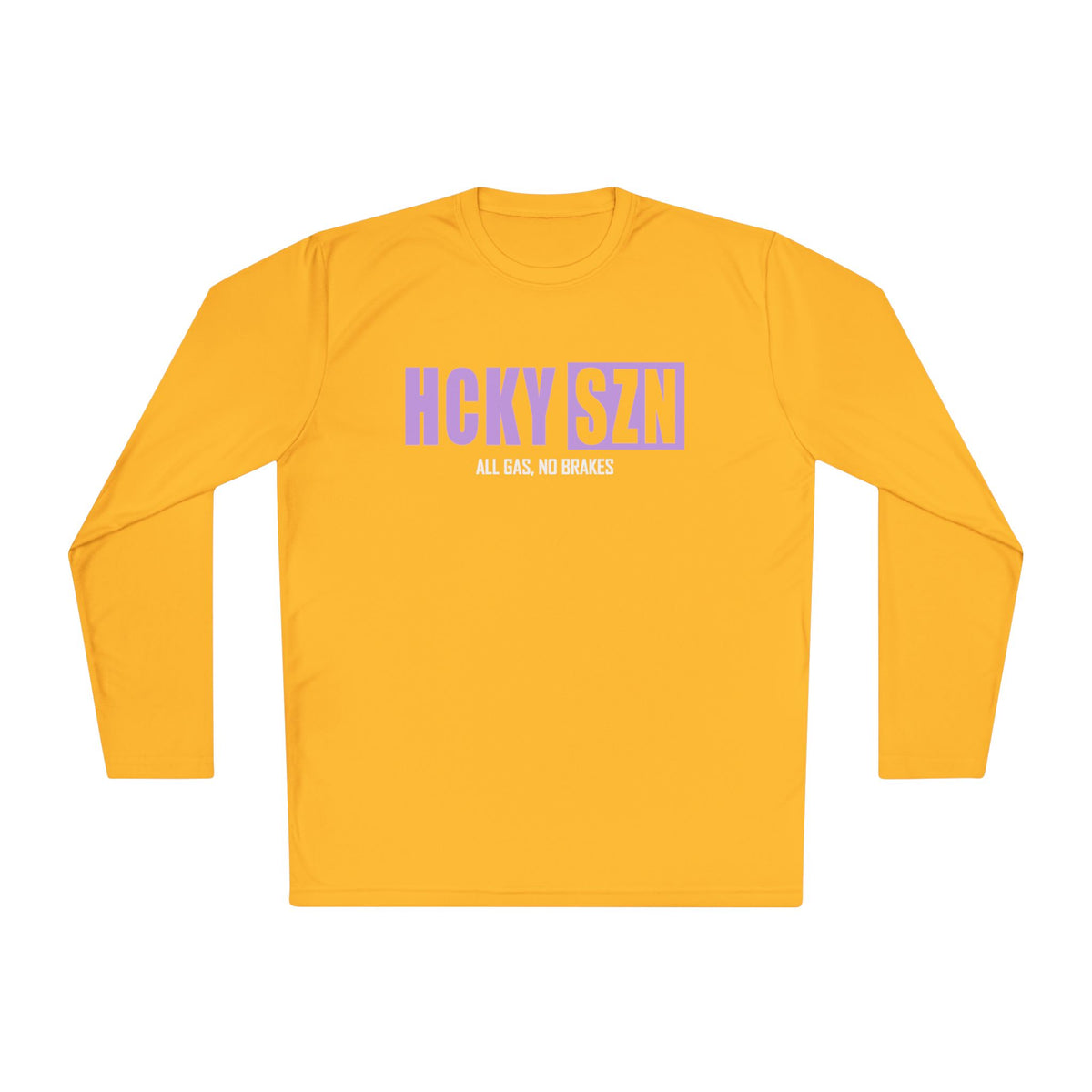 HCKYSZN (All Gas) Long Sleeve Adult Performance Tee - Gold/Lavender/White